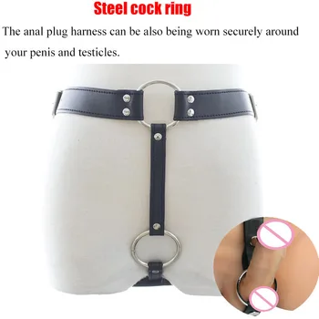 Deluxe Leather Chastity Belt,Strap-on Butt Plug Harness,Bdsm Bondage With Cock Ring,Strapon Anal Plug,Adult Sex Toys For Men 3