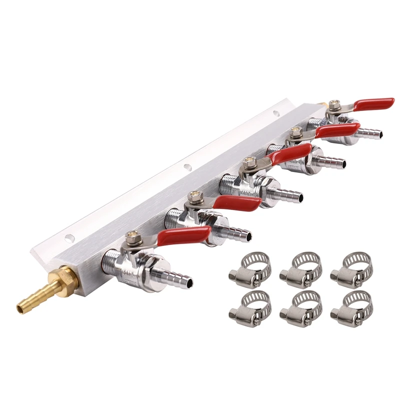 

Gas Manifold, Beer Gas Distributor, Air Distributor CO2 Manifold - Splitter 1/4 inch Barb Fittings (5 Way 1/4 inch Barb)