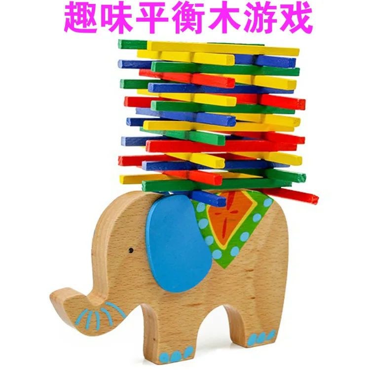 

Children Elephant Balance Game Wooden Building Blocks to Build Bricks Pro Interactive Game Early Educational Teaching Aid Educat