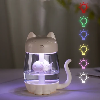 

3 in 1 Cat Air Humidifier Ultrasonic Cool-Mist Adorable Mini Humidifier With LED Light Mini USB Fan for Home office 350ML