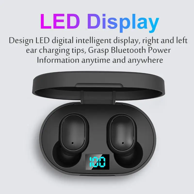 HobbyLane E6S TWS Wireless Bluetooth 5 0 Earphones 6D Stereo LED Display Earsets IPX5 Waterproof for iPhone Huawei Samsung d29