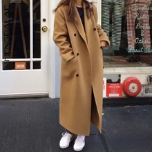 SHENGPALAE, новинка, модное осенне-зимнее длинное двубортное пальто с воротником, женское свободное манто FV262