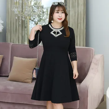 

Women's spring solid color cutout dress plus size knee length casual dress 100 kg can wear