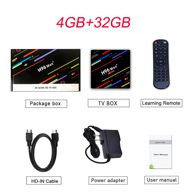 4GB 32GB H96 MAX Plus Android 9,0 Смарт ТВ Декодер каналов кабельного телевидения 5 V/2A 4K H.265 WI-FI Youtube Neflix WI-FI Bluetooth Смарт медиаплеера tv box rk3328 - Цвет: 4GB 32GB
