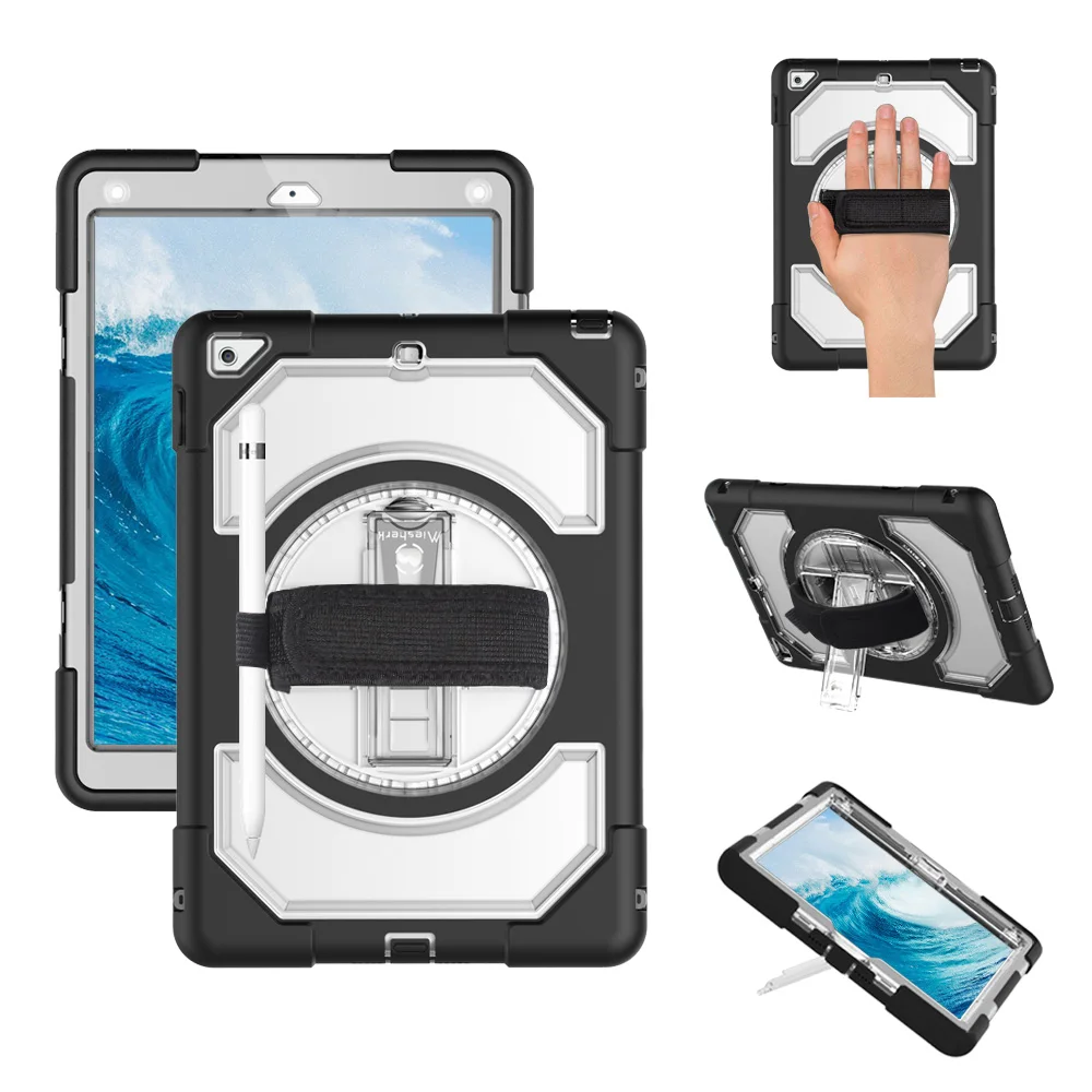 

For iPad 2018 2017 9.7 inch Case with 360 Degree Rotation Hand Strap Pen Holder Protection Cover 5th 6th a1893 generation FHL02