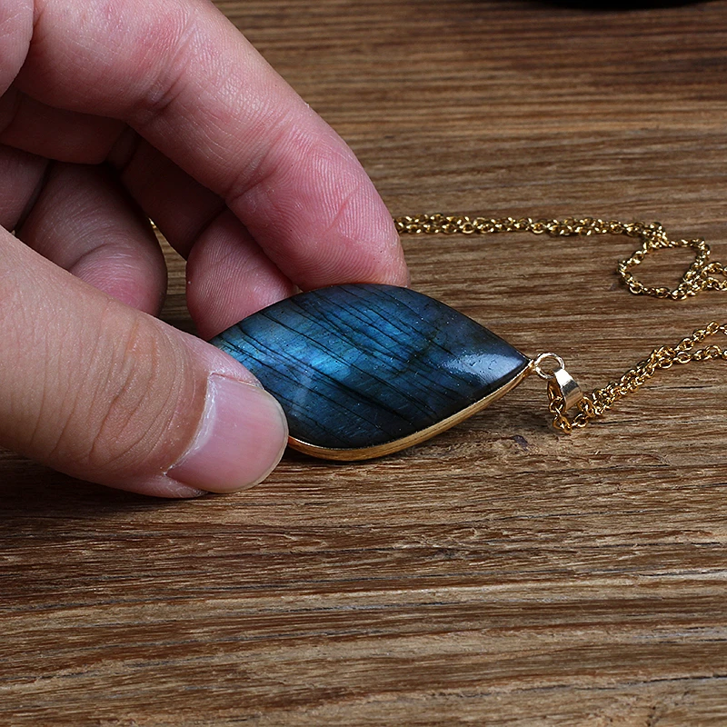 Natural Labradorite Necklace Irregular Shape Unique Natural Pendant Energy Necklace Jewelry Stone Crafts Gifts For Men And Women - Image 2