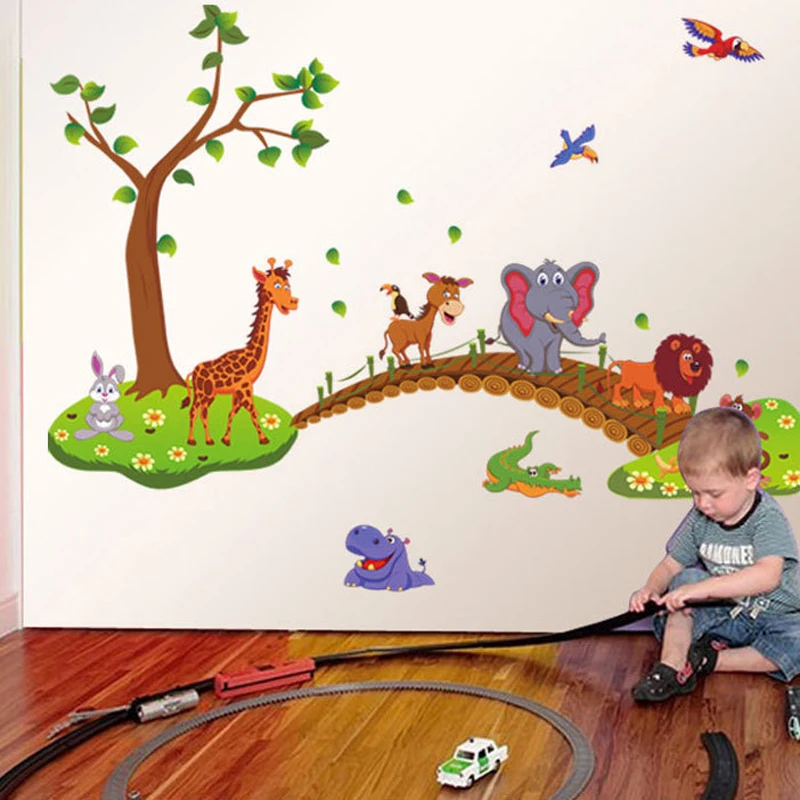 New Cartoon Forest Animals Wall Sticker For Kids Rooms Pvc Mural Stickers Adhesive Wall Art Decor For Girls Boys Rooms