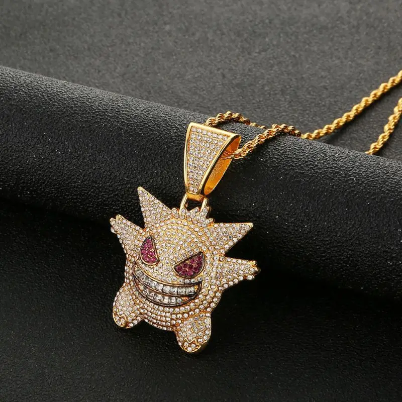 Ювелирные изделия в стиле панк Рок со льдом из блестящего CZ Gengar Vampire Bull кулон ожерелье