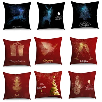 

45*45 Cushion Cover Christmas Decorations for Home Polyester Tree Gifts Printed Pillow Covers Pillow Case Home Decor