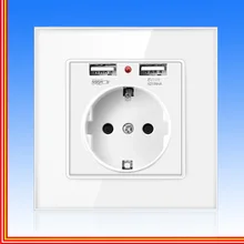Штепсельная розетка европейского стандарта с usb-розеткой, стеклянная штепсельная вилка 2a с двойным usb-зарядным устройством, штепсельная розетка 16a 2100ma, электрическая настенная розетка