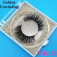 Golden Unwinding MK-32 natural mink-false eyelashes bulk 3d mink lashes strips vendors custom packaging box