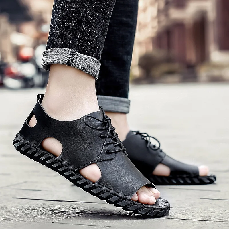 

Men's Sandals fashion Summer Lightweight Non-slip Wear Men's Shoes Outdoor Beach breathable handmade Sandals Men Casual Shoes