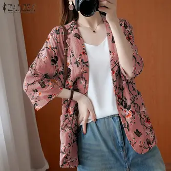 

Bohemian Women's Printed Blazers ZANZEA 2020 Floral Coats Autumn Thin Jackets Female Button Outwear Split Overcoats Plus Size