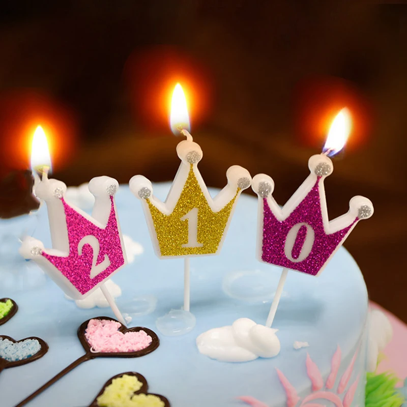 

Shiny Crown Candles Romantic Rose Golden Digital Candle Number Candles 0-9 for Party Wedding Birthday Cake Decoration