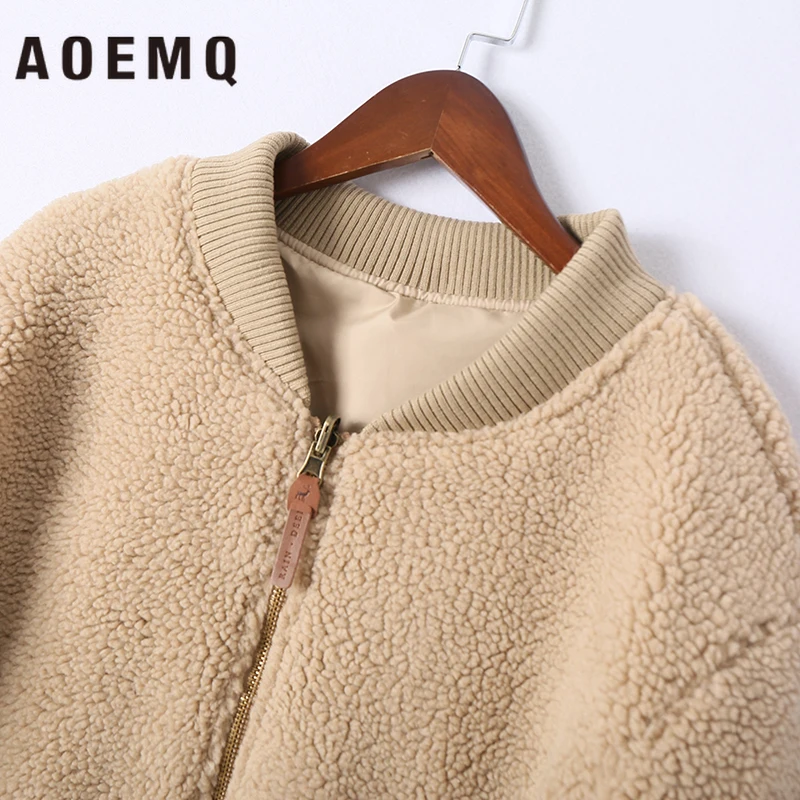 AOEMQ модные куртки плюс толстый теплый стоячий воротник куртка из овечьей шерсти зимняя одежда на молнии однобортные куртки