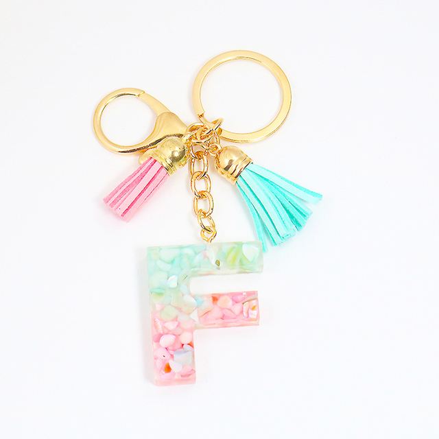 Acrylic Letter Keychains English Alphabet Crystal Women Key Chains Ring Tassels Keyring Holder Pendent Gift Accessory