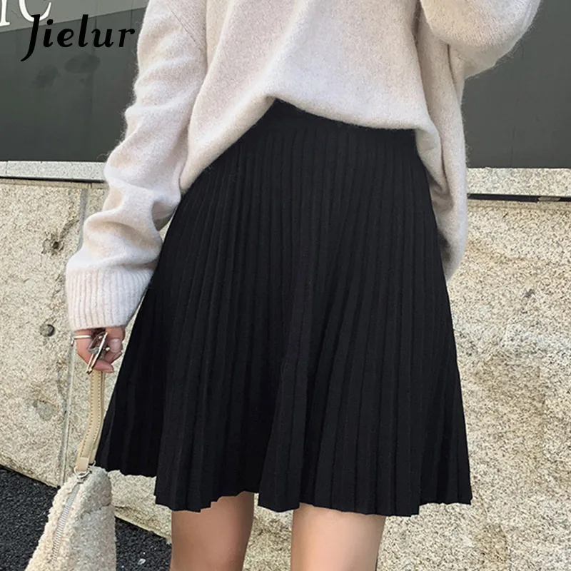 Jielur однотонная мини-юбка с завышенной талией тонкая Шикарная новая осенняя юбка женские вязаные юбки с эластичной резинкой на талии Mujer Moda M-5XL