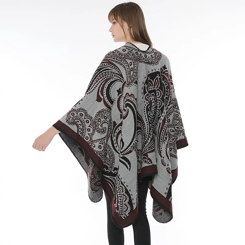 Womens Multifunctional Thicken Winter Shawl Paisley Floral Oversized Poncho Cape Warm Wraps Blanket Scarf Pashmina Cardigans