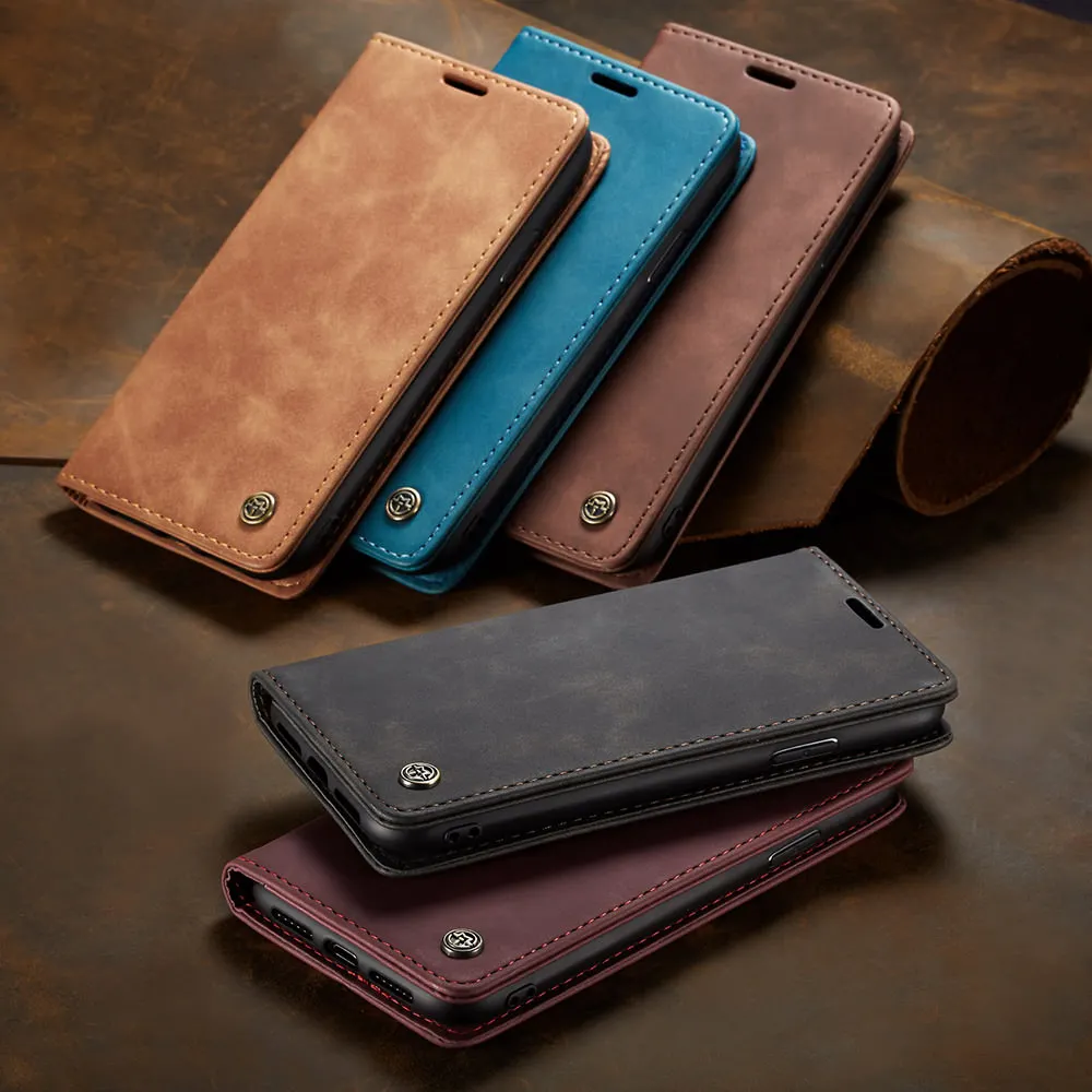 

LAPOPNUT for Iphone X Xr Xs Max 7 8 Plus Apple 6 6s 5 SE 5s Fashion Leather Flip Wallet Stand Card Cover Simple Business Case