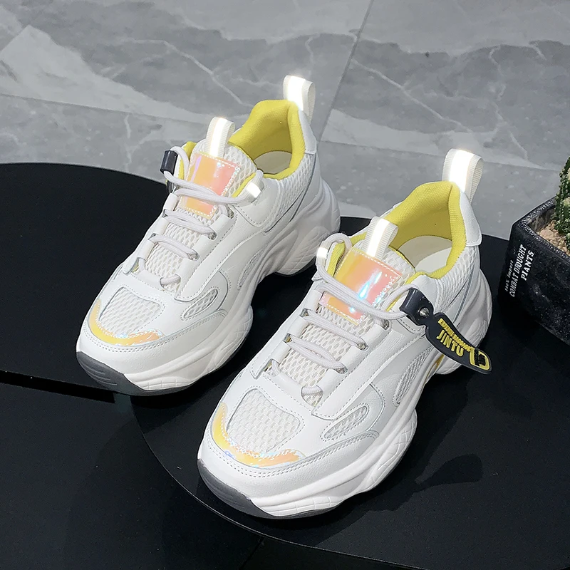 Весна 2020 женская уличная спортивная обувь белые кроссовки на высоком каблуке