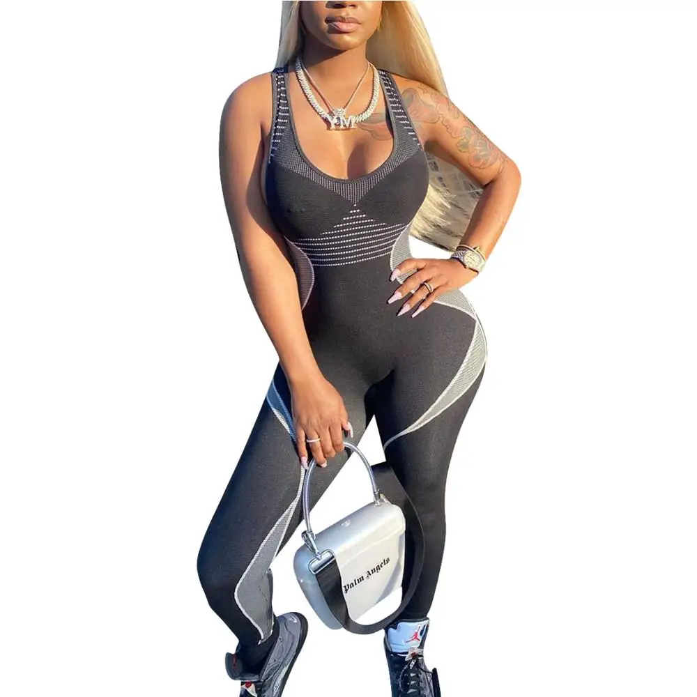 

Adogirl Women Sleeveless Tank Bodysuit Color Patchwork Bodycon Jumpsuit Romper Casual Fitness Sporty Playsuit Onesies Overall