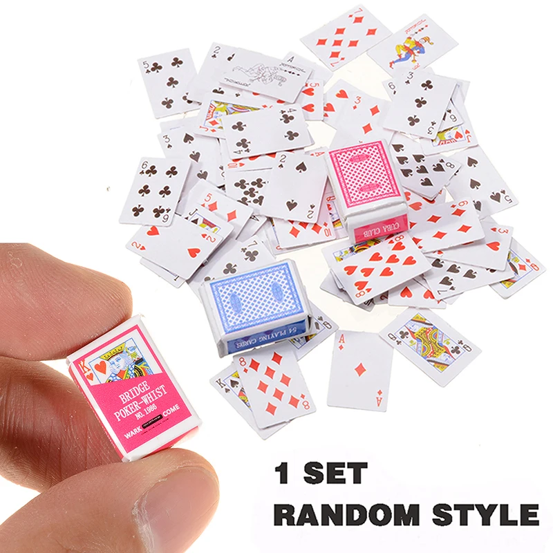1 Set 1:12 Miniature Dollhouse Cute Mini Poker Playing Cards Style Random Funny Models Poker Toys Accessories Decoration
