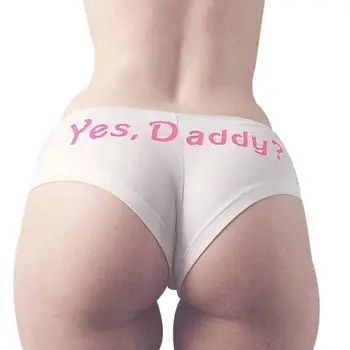 

Women Sexy Lingerie Briefs Underwear "Yes Daddy" Letter Printing Panties Knickers White High Wasit T string Panties Hot Sale