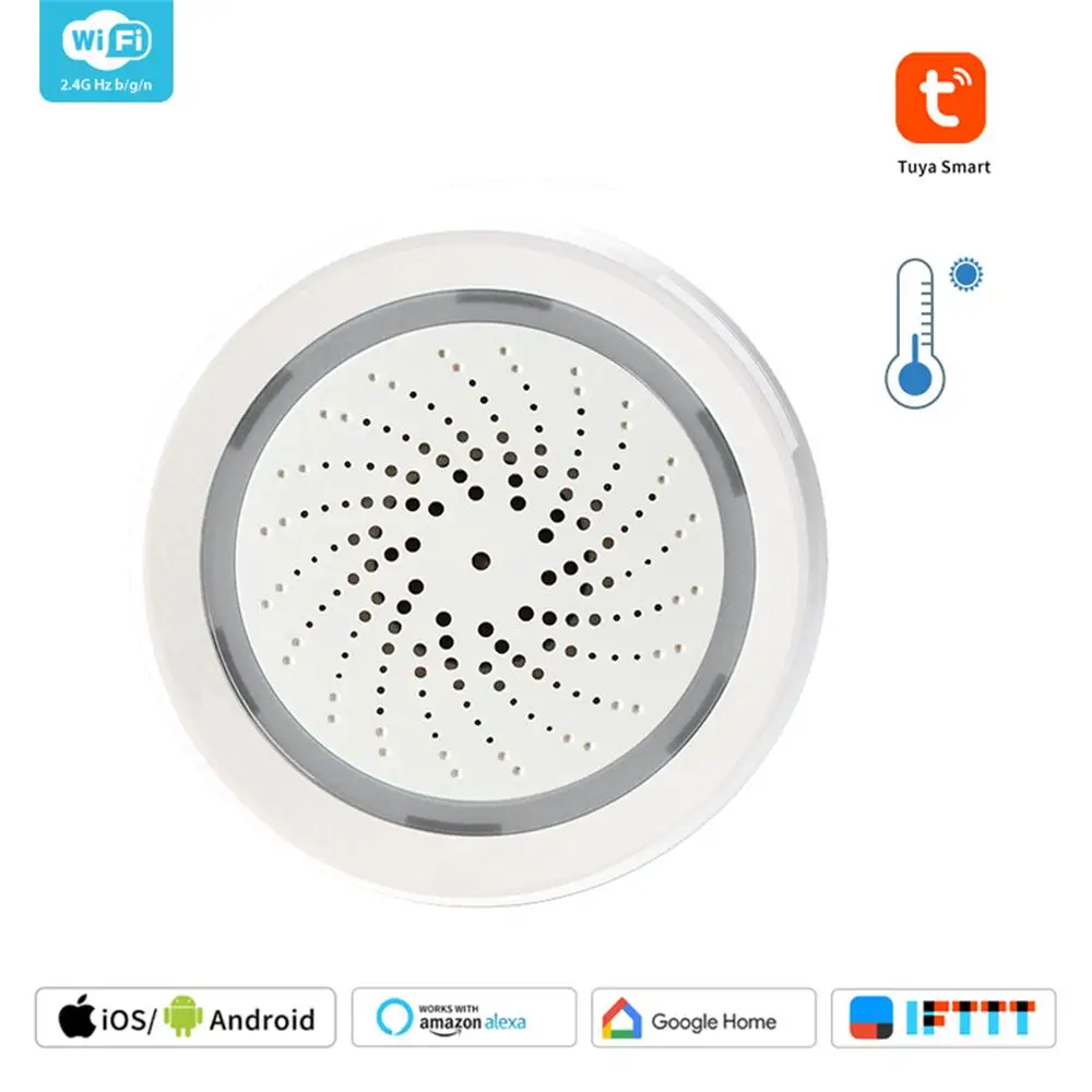 

Timethinker WiFi Wireless USB Alarm Siren temperature and humidity Sensor Work with Alexa Echo and Google Home IFTTT TUYA