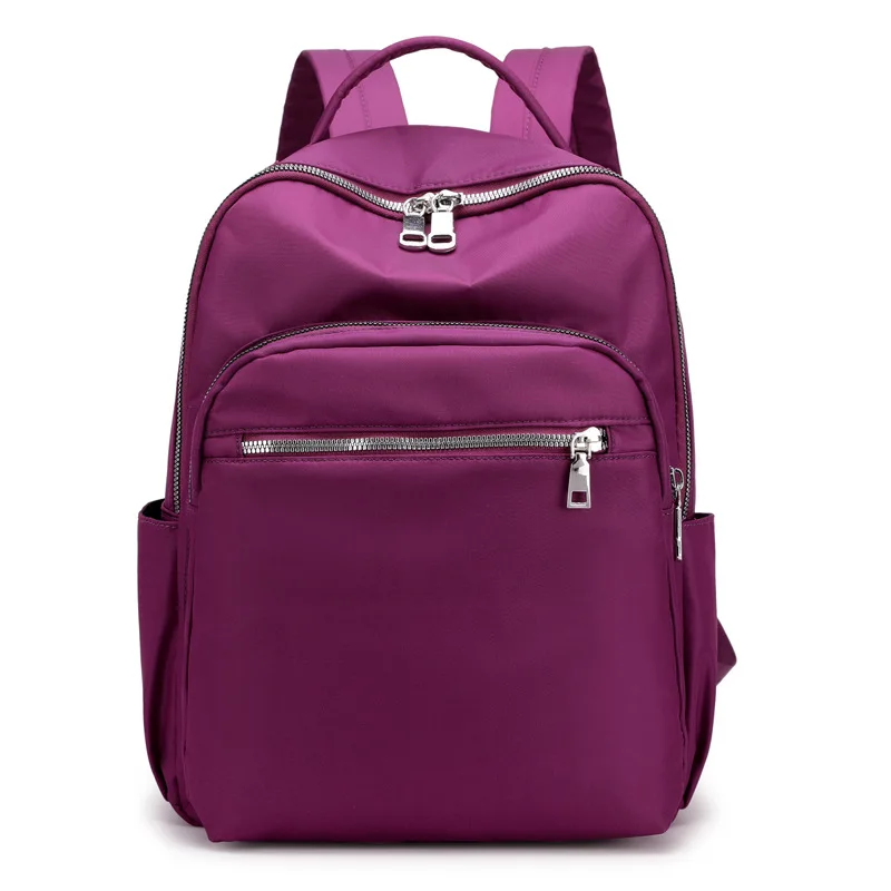 Fashion Large Capacity Solid Women's Waterproof Backpacks Ladies Casual Backpack Simple Nylon Cloth Handbag Mochilas Feminina - Цвет: Style 1-Purple