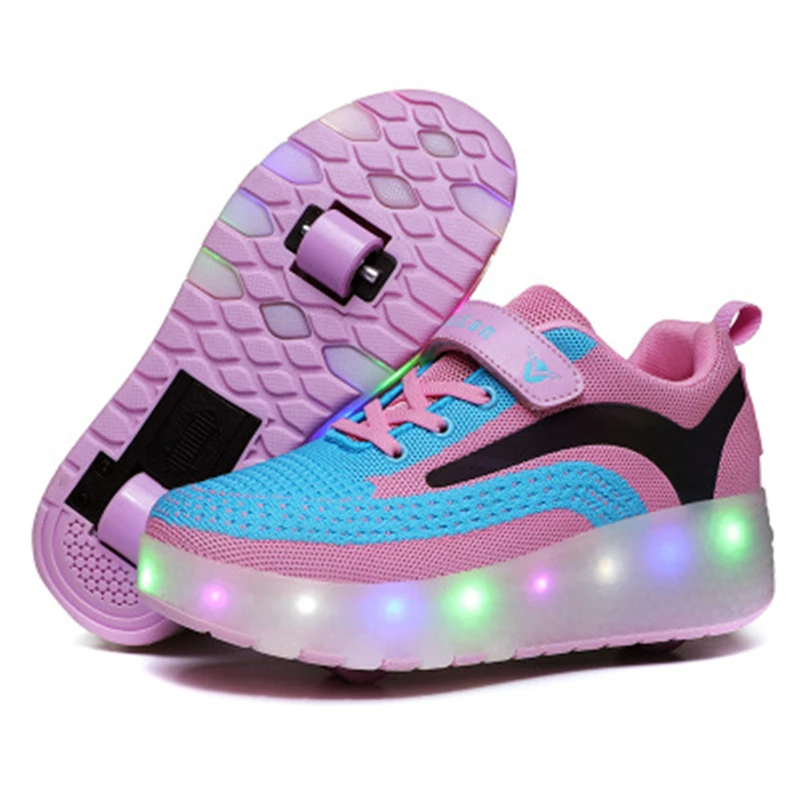 

Fashion LED Light Children Sneakers with Double Two Wheel Boy Girl Roller Skate Casual Shoe Boy Glowing Sneakers with Rollers