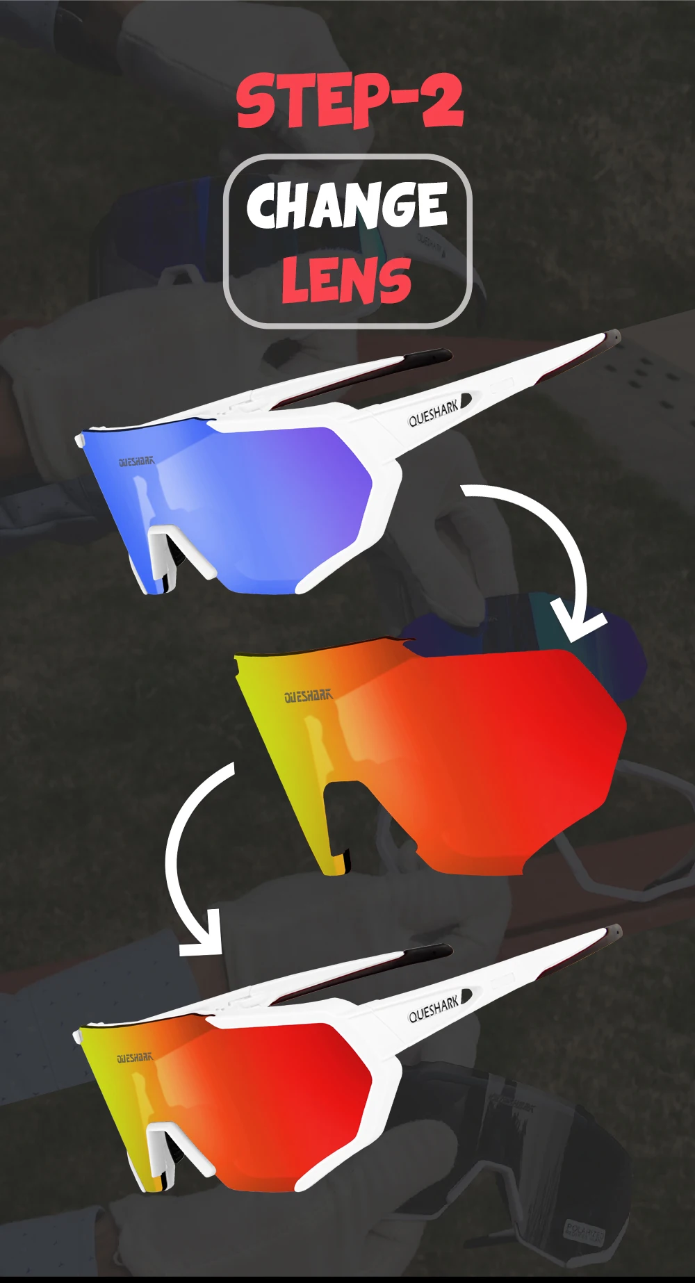 Queshark Polarized Sports Sunglasses with 3 Interchangeable Lenses for Men Women Cycling Running Driving Fishing QE42
