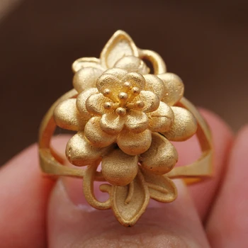 

Ring 24k Gold Flower Jewelry Resizable indian Golor Rings Ethiopian African Dubai For Women firls Party wedding Gifts love Ring