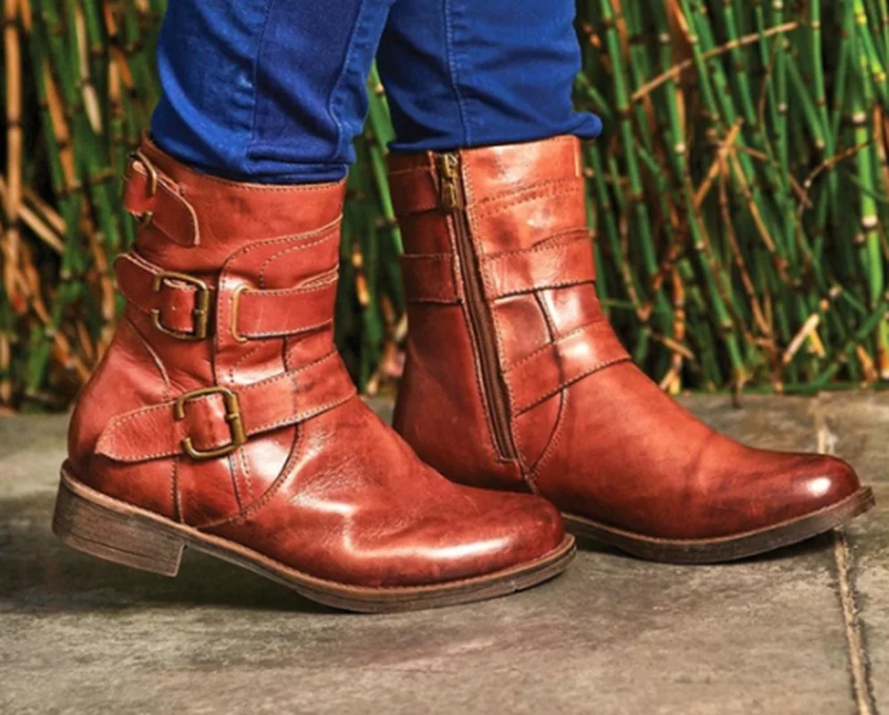 Женские ботинки до середины икры; chaussure boots; Винтажные ботинки-гладиаторы из искусственной кожи на низком каблуке; matin; женская обувь размера плюс; zapatos mujer sapato; H797
