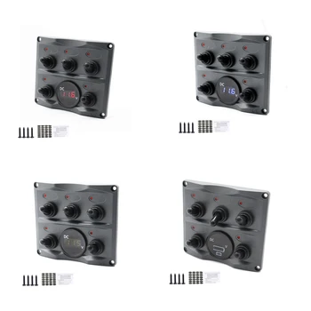 

5 Channel Toggle Switch On/Off Panel LED Indicator Light 12/24V Boat Car Bus Control Button Panel Voltmeter