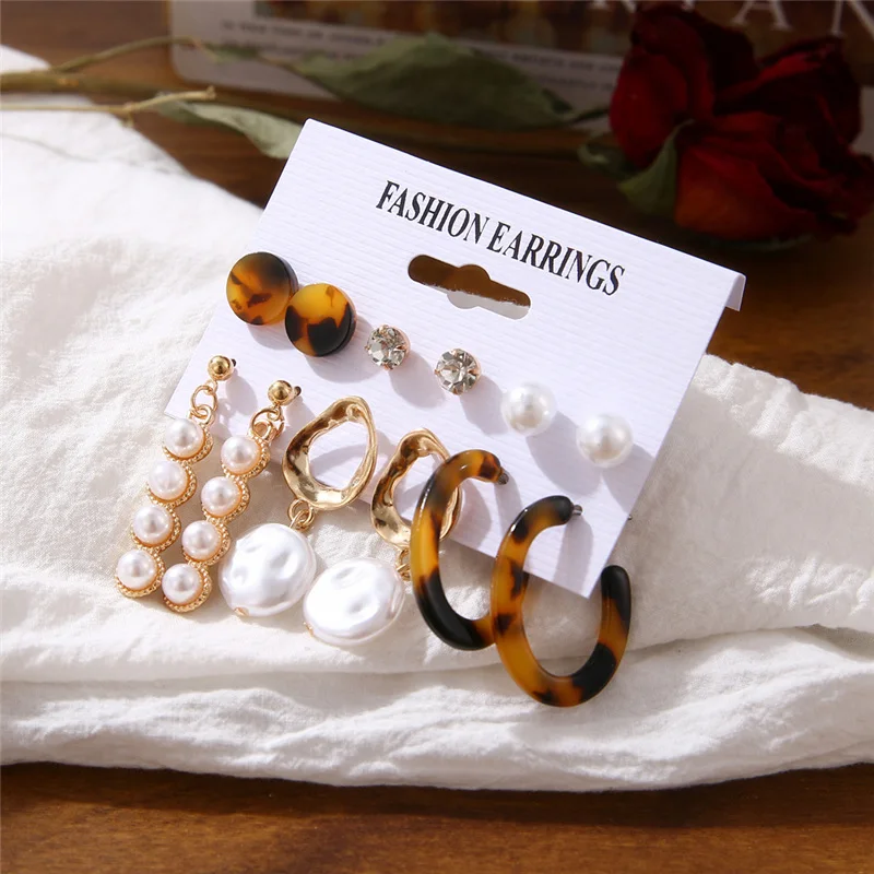 Fashion Shell Tassel Earrings For Women Bohemia Leopard Acrylic Earrings Big Geometric Star Heart Pearl Earrings Set DIY Jewelry - Окраска металла: A 2