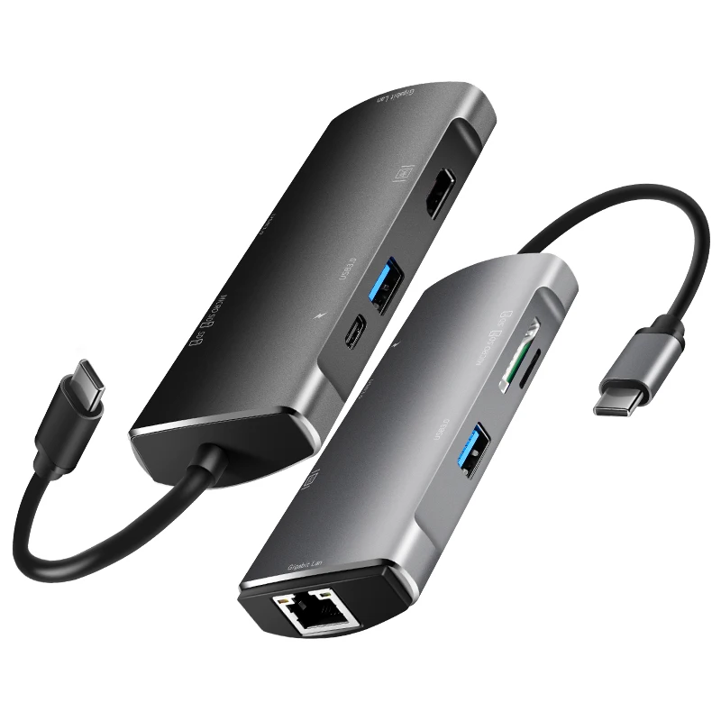7-в-1 многопортовый концентратор Тип с разъемами типа C и USB3.0 HDMI устройство для чтения карт SD TF Ethernet адаптер FKU66