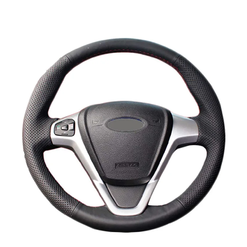LUNDA черный кожаный чехол рулевого колеса автомобиля для Ford Fiesta 2008 2013 Ecosport 2016