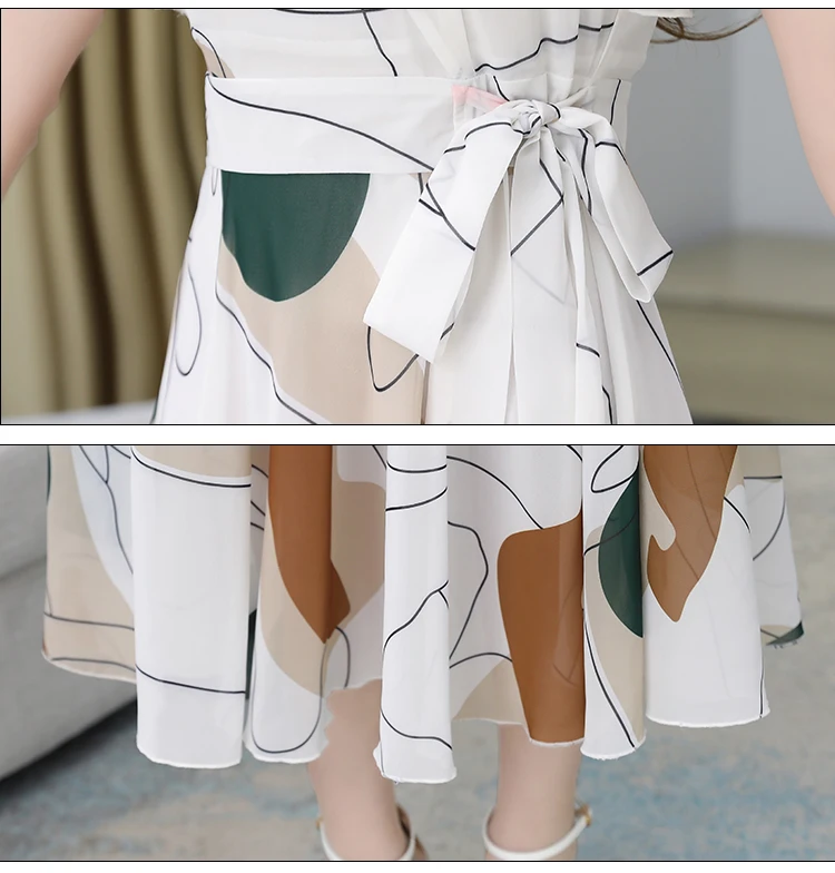 Women Summer 2021 White Chiffon Dress Casual Robe Vestito Floreale Midi Tunics Boheme Short Sleeve V-Neck Plus Size Dresses