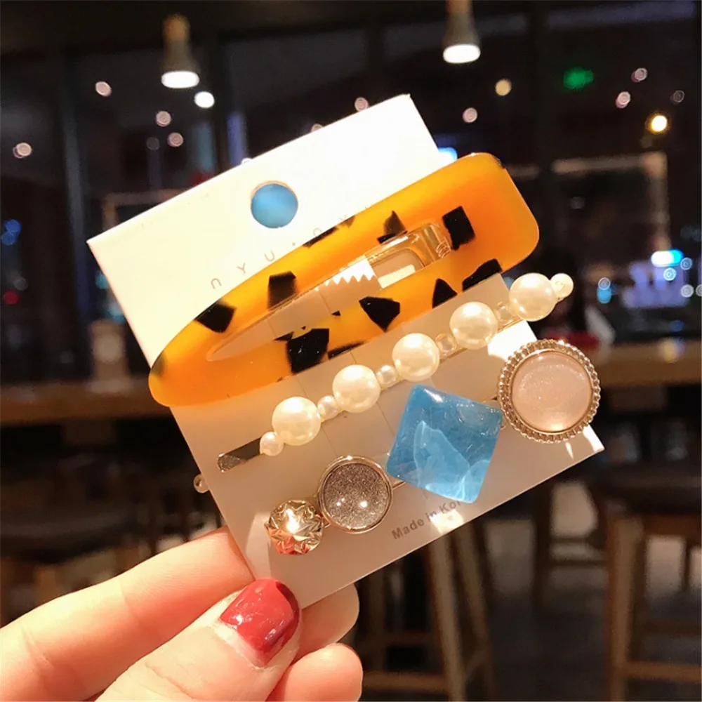 Новинка 3 шт./набор модные жемчужные ацетатные геометрические заколки для волос