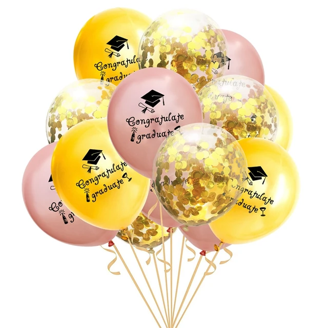 1-15pcs Graduation Balloons Gold Silver Black Latex Balloon Confetti Ballons 2022 Congratulation Grad Party Decoration Supplies S02-15pcs