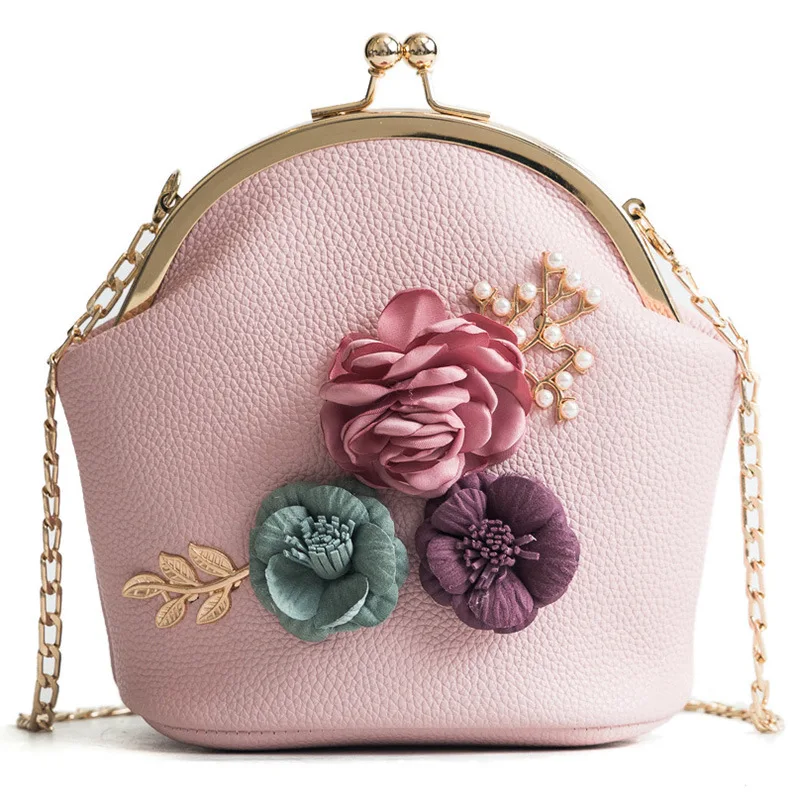 

2018 New Style WOMEN'S Bag Fashion Clip Mouth Bag with Chain Korean-style Trend Flower Shoulder Diagonal Small Bag