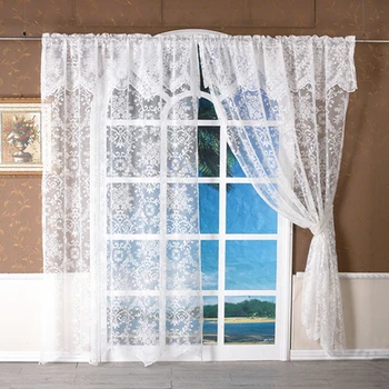 

European And American Style White Window Screen Solid Wood Curtain Draped Panel Perspective Tulle Living Room