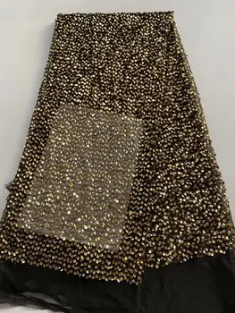 

High Quality 5yards Nigerian Tulle Lace Fabrics Latest sequins Mesh African Lace Fabric Bride French Net Lace Fabric FD123