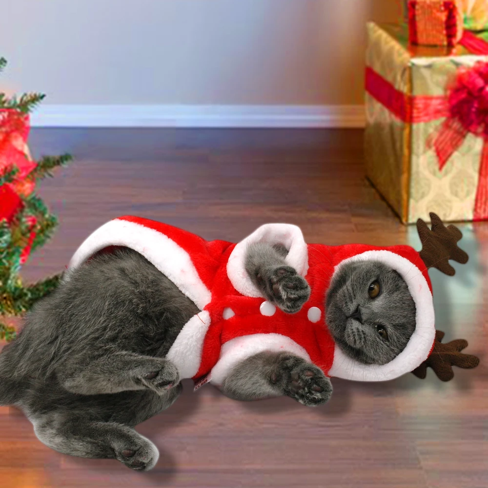Рождественская Одежда для кошек маленькие собаки Домашние животные щенки костюм для котенка кошки собаки теплая одежда наряд Толстовка с Сантой одежда аксессуары