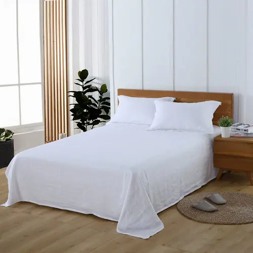 3pcs Pure Linen Flat bed Sheet sets - Цвет: white