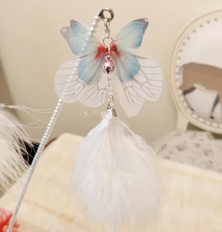 Usd1.5/pc pet кошка котенок игральные игрушки заправки бабочка с пером ручная работа кошка тизер 30 шт./лот
