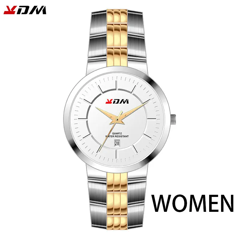 S-W-SG Women KDM парные часы модные Романтические повседневные наручные часы люксовый бренд полностью из нержавеющей стали Кварцевые водонепроницаемые часы Reloj Masculino - Цвет: S-W-SG Women
