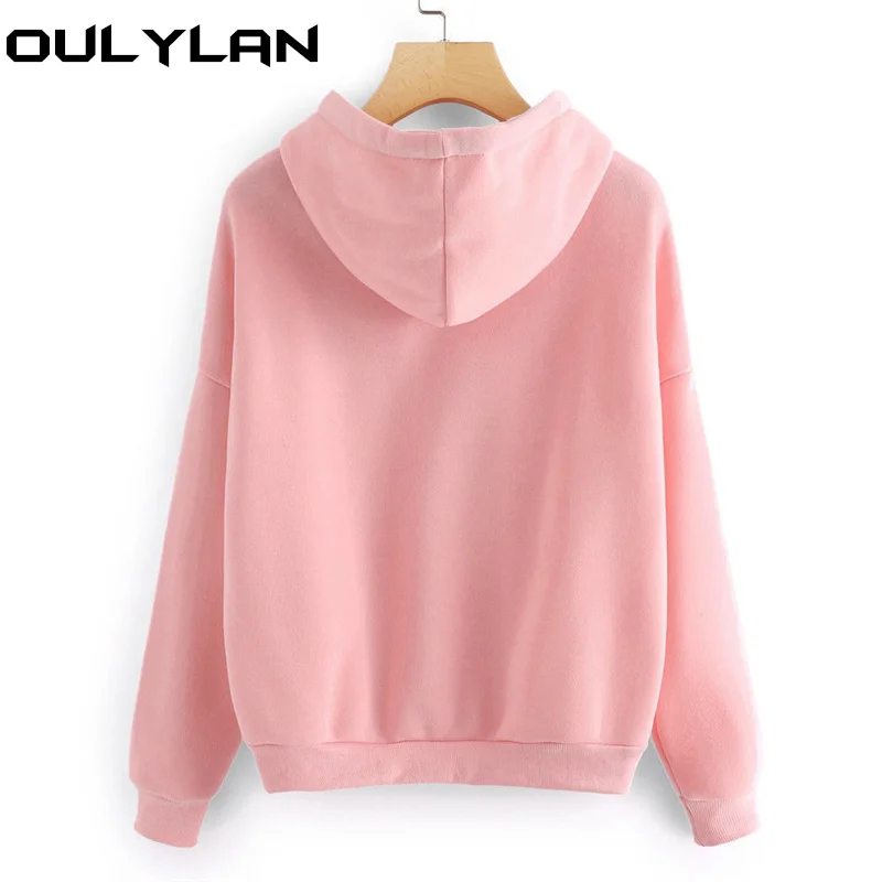 Oulylan Women Hoodies Casual Print Solid Loose Drawstring Sweatshirt Ladies Long Sleeve Hooded Autumn Female Pullover
