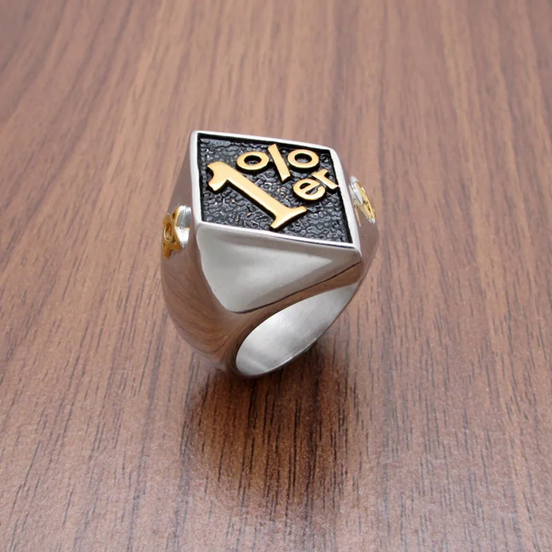 Punk Cool 316L Stainless Steel Silver Color Black Golden Plated 1% er Number Ring Boy Motorcycle Biker Band Party Rings 3