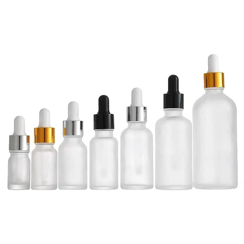 

360pcs/lot 5ml 10ml 15ml 20ml 30ml 50ml 100ml Frosted Clear Glass Dropper Bottle For Essential Oil e Liquid Travel Vial